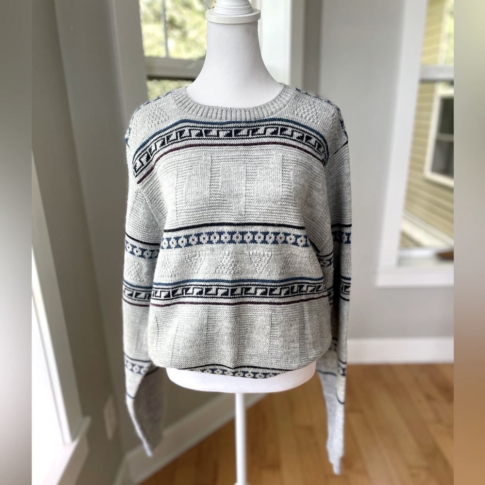 Vintage Reed St. James Gray Navy Fair Isle Crewneck Sweater Sz Med Made in USA